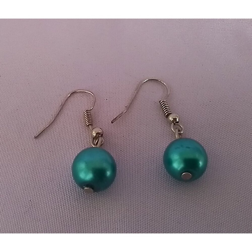 Vintage Turquoise Colored Beaded Drop Dangle Earrings